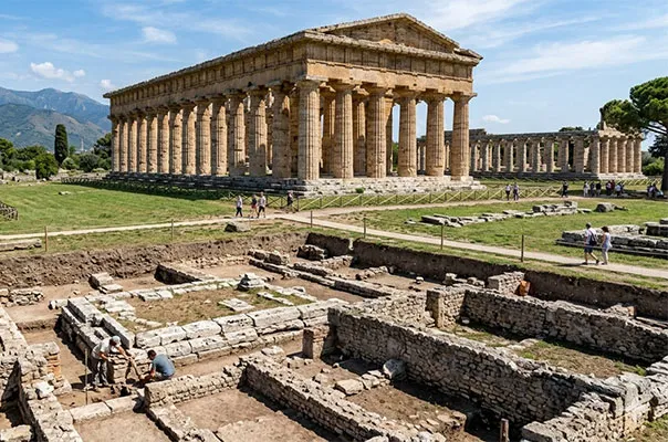 Private day trip to Paestum Greek Temples from the Amalfi Coast with professional driver service.