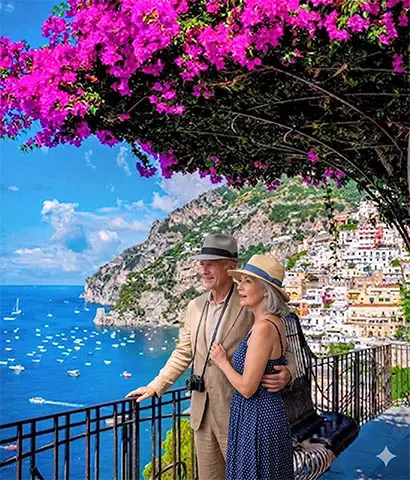 Elite private car service to Positano, the vertical village and pearl of the Amalfi Coast.